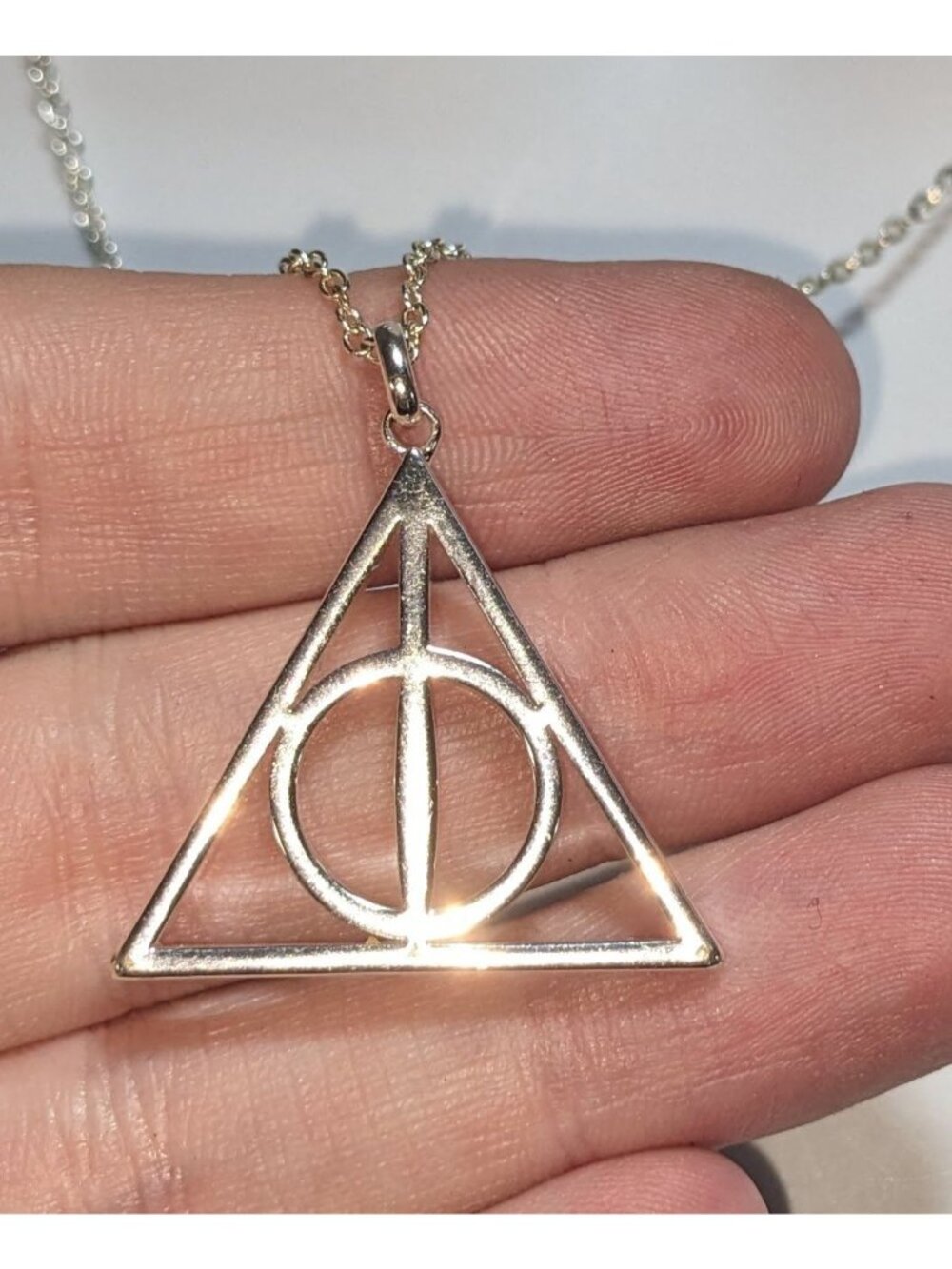 Fandom Witchy Dark Academia Deathly Hallows Silver Tone Pendant Necklace